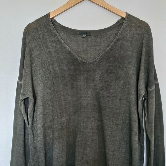 It Is Well Tunic Top Asymmetrical V-Neck Long Sleeve Cotton Size S Olive Green - Picture 11 of 11